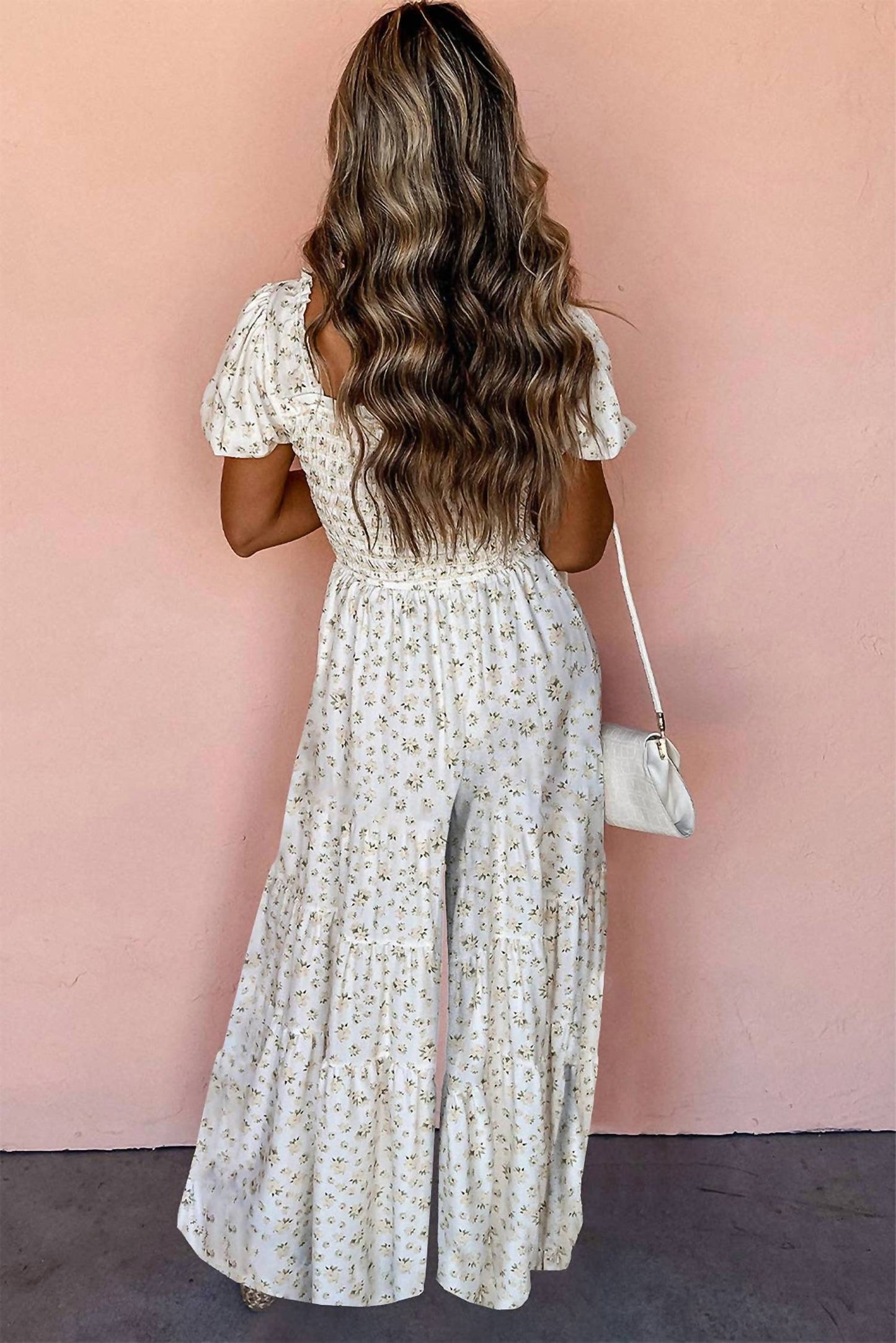 Full Time Purchase - Women's Boho Floral Smocked Jumpsuit