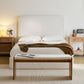 Canter Tall Headboard Upholstered Bed in Pearl White Chenille, Queen Size
