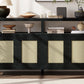 TREXM Bohemian Style Rattan Buffet Storage Cabinet with Solid Wood Frame