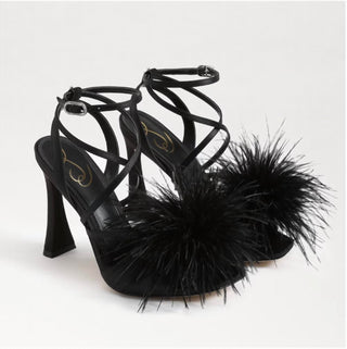 Sam Edelman - Women's Layton Ankle Strap Spool Heeled Feather Detailed Sandals