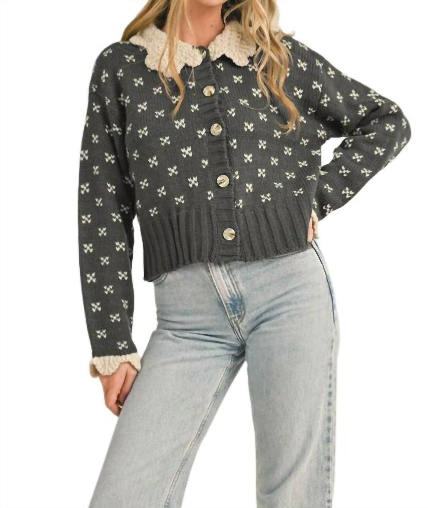 &Merci - Doll Collar Button Up Cardigan Sweater