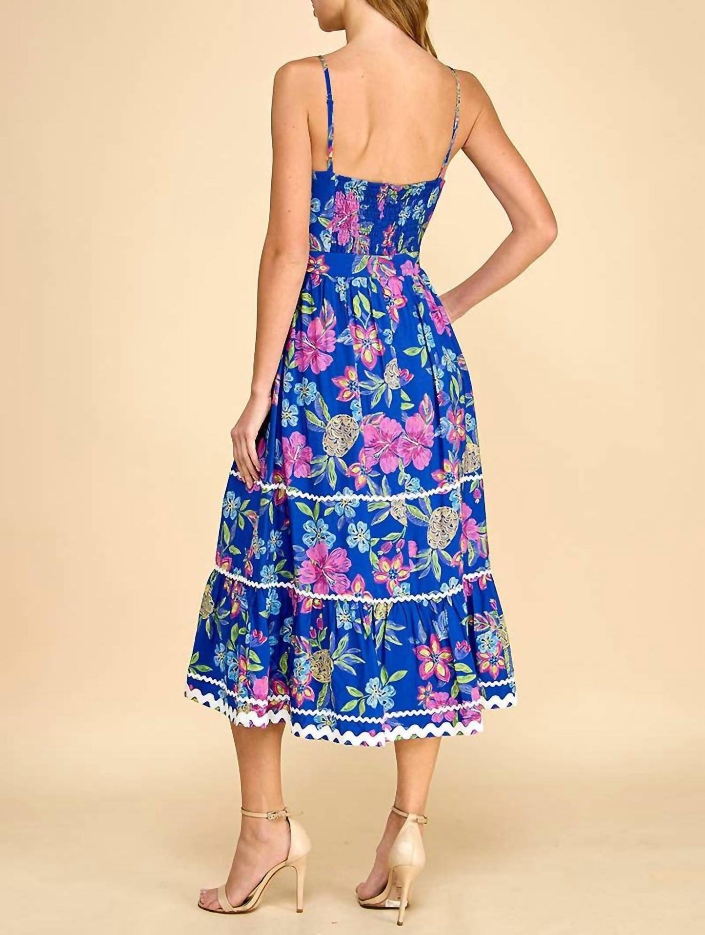 &Merci - Tropical Floral Ricrac Midi Dress