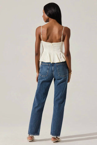 Astr - Paislee Satin Pleated Peplum Top