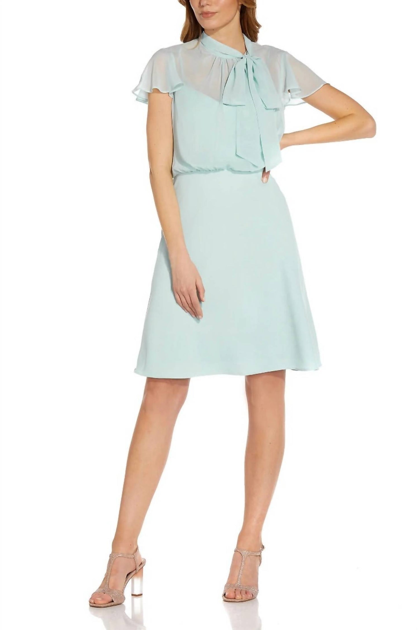 Adrianna Papell - Tie Neck Crepe Chiffon Dress