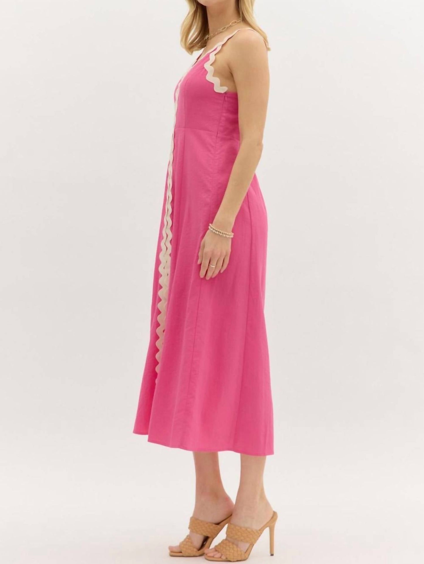 Entro - Slit hem oversized accented ricrac midi dress