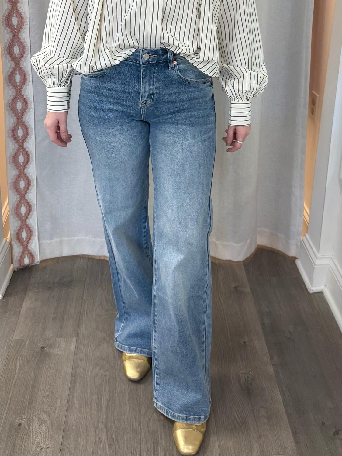 Bayeas - Mid Rise Wide Leg Jeans