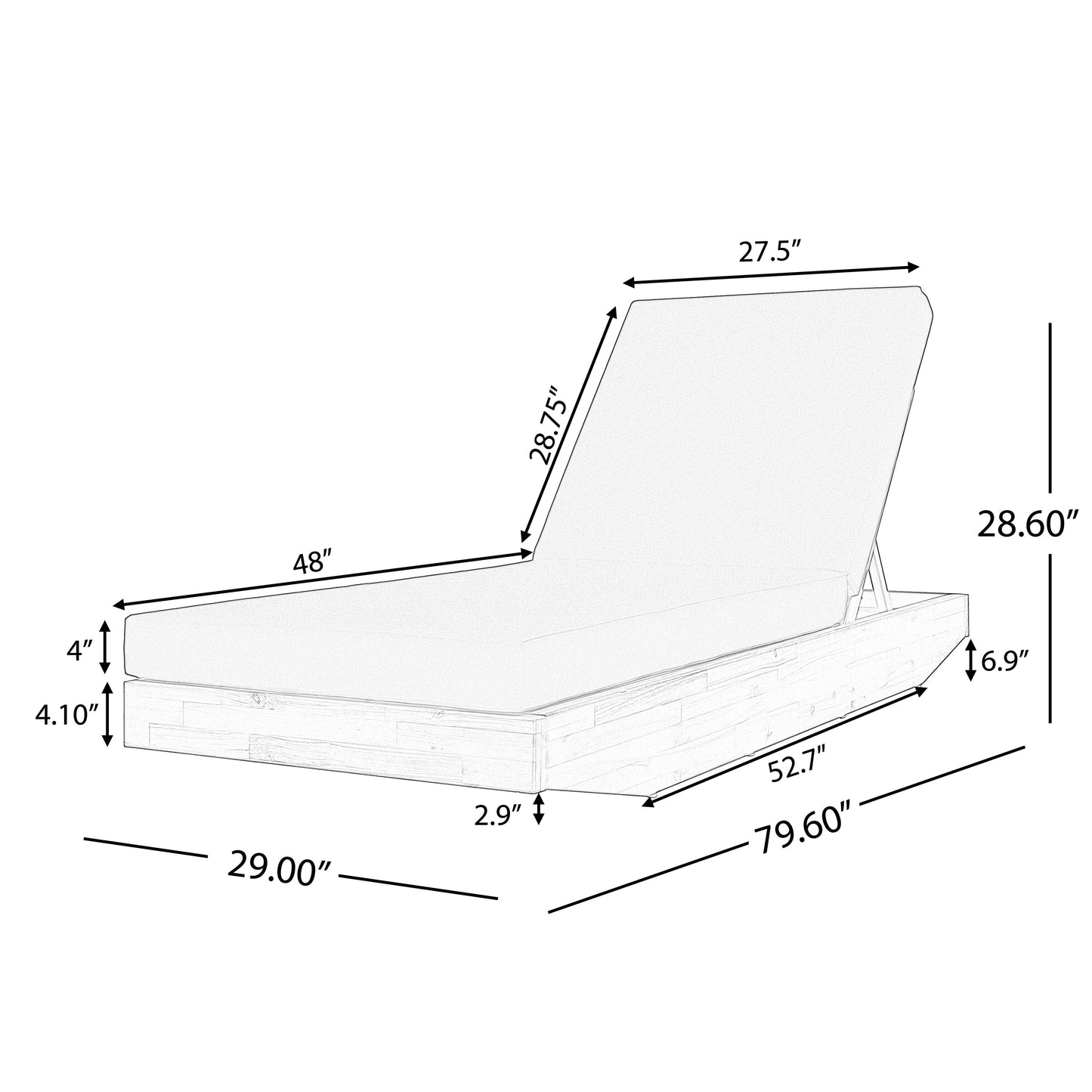 Acacia Wood Chaise Lounge with Cushion - Teak Finish