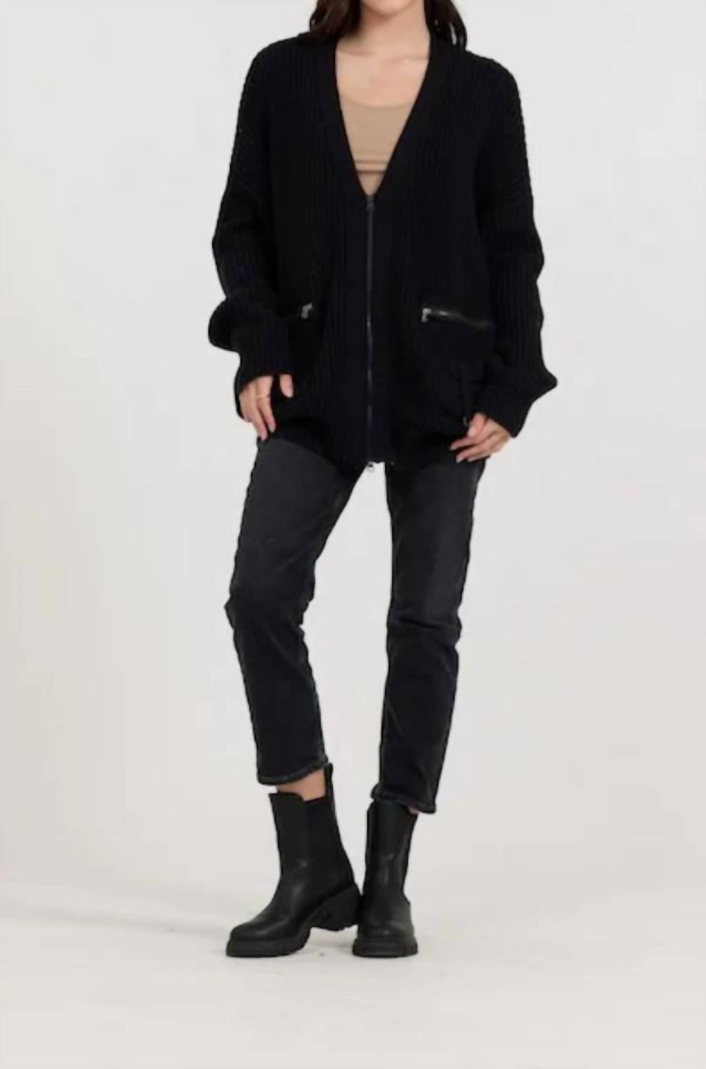 Vintage Havana - long zip front utility cardigan