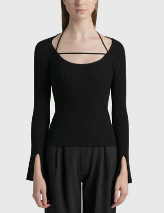 Simkhai - Minka Compact Rib Long Sleeve Halter Top