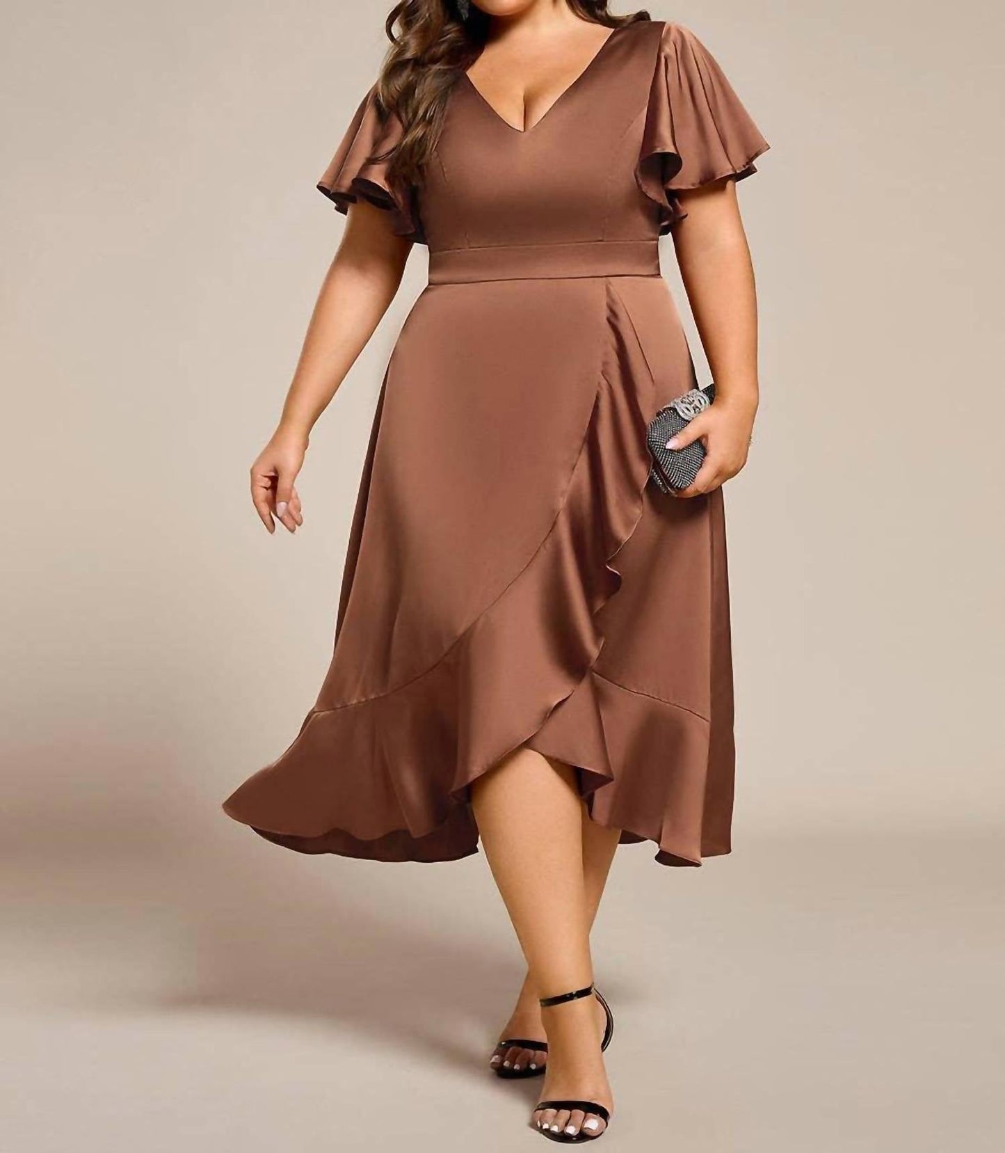Ever-Pretty - Elegant Satin Midi Dress