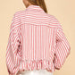 Tcec - Striped Button Up Ruffled Hem Shirt