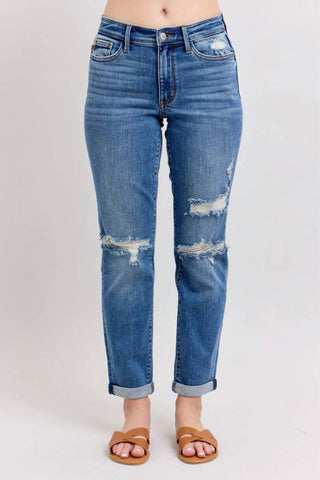 Judy Blue - Mid-rise Distressed Boyfriend Jeans