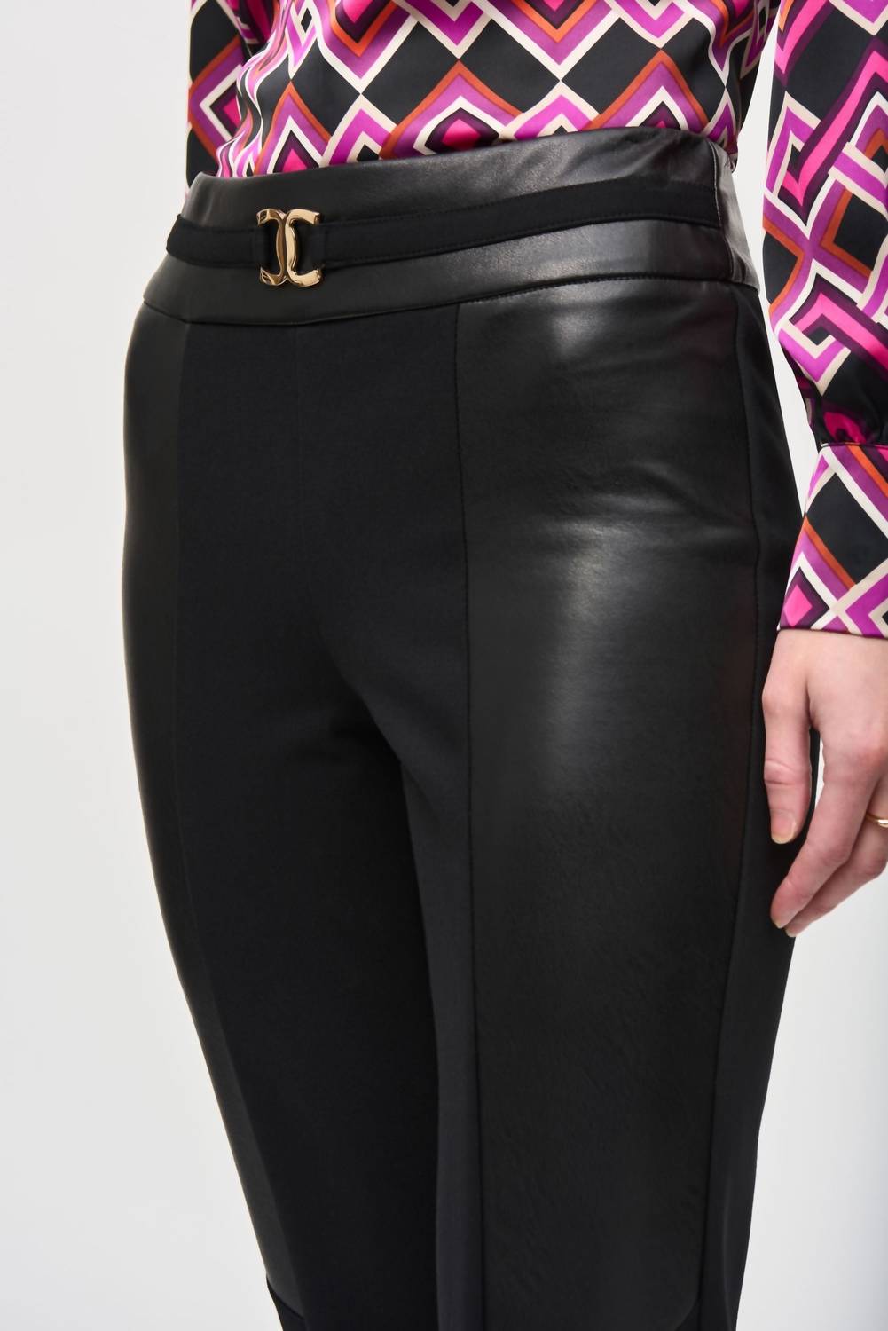 Joseph Ribkoff - Faux Leather Split Hem Flared Trouser