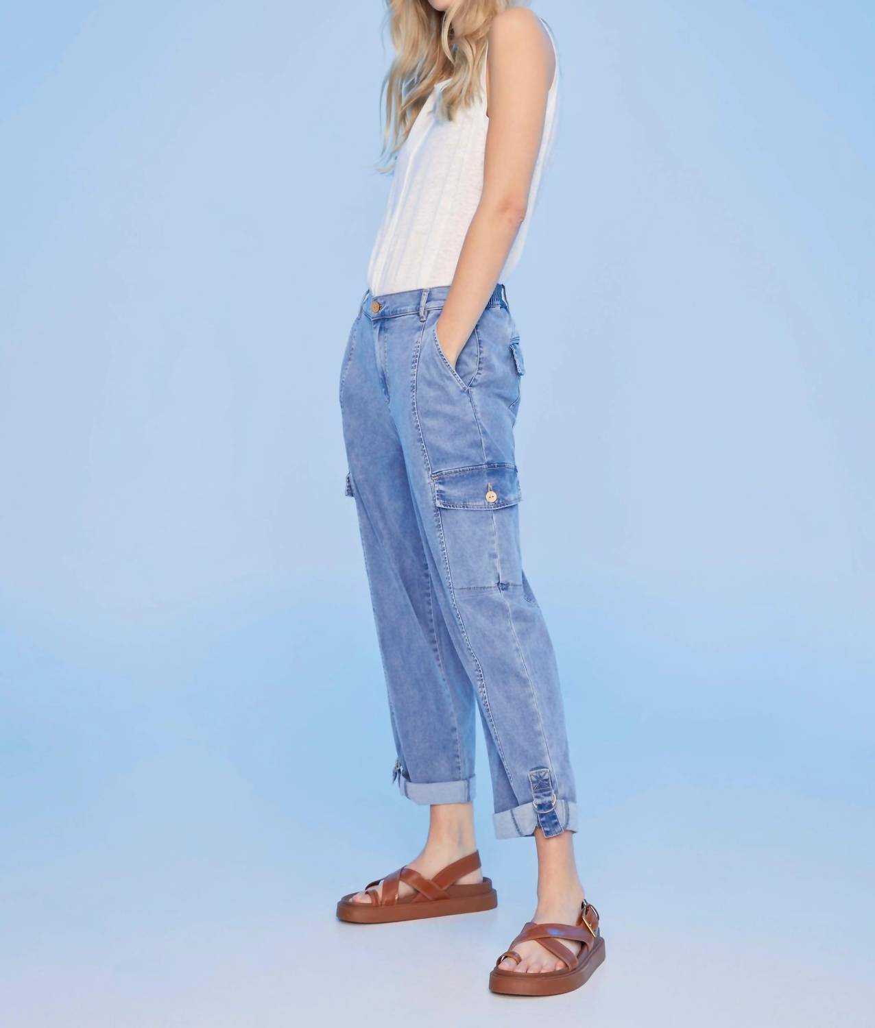 Charlie B - Chambray Stretch Cargo Pants
