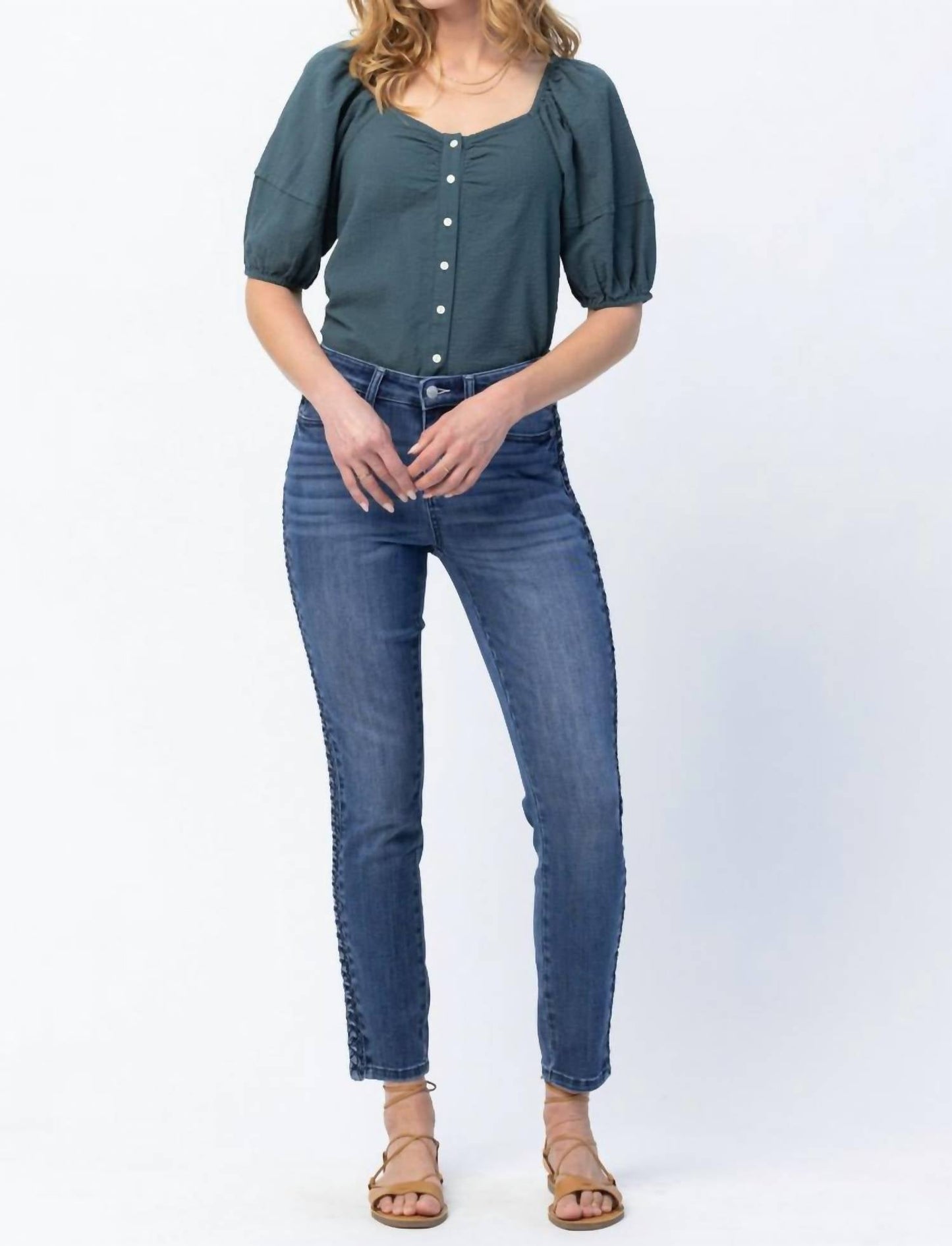 Judy Blue - Relaxed Fit With Side Braid Detail Jeans - Plus Sizes