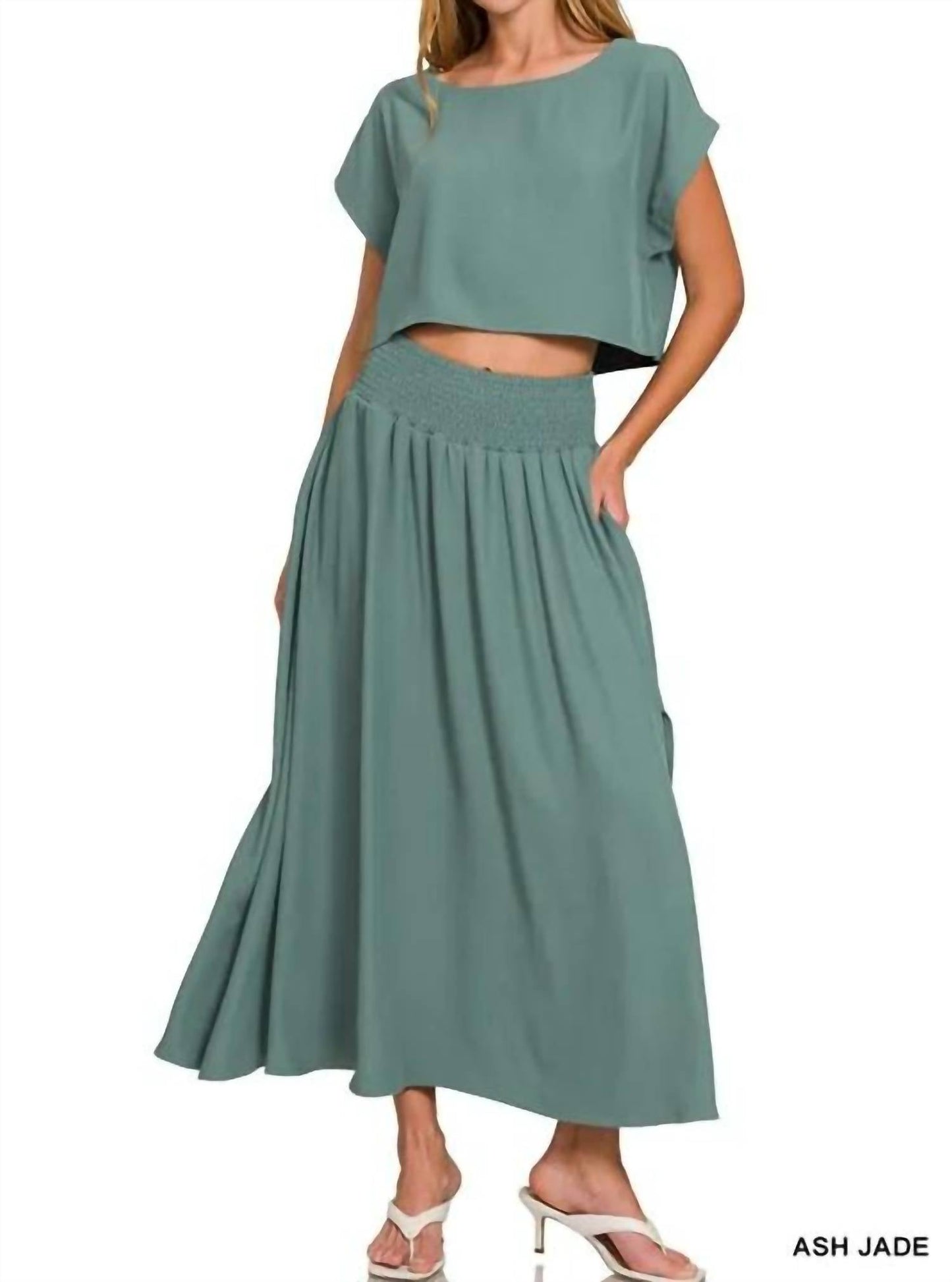 Trendsi - Zenana Heavy Woven Span Crop Tee & Skirt Set