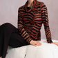 Alison Sheri - Animal Print Cowl Long Sleeve Top
