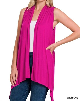 Zenana - Sleeveless Draped Open Front Cardigan