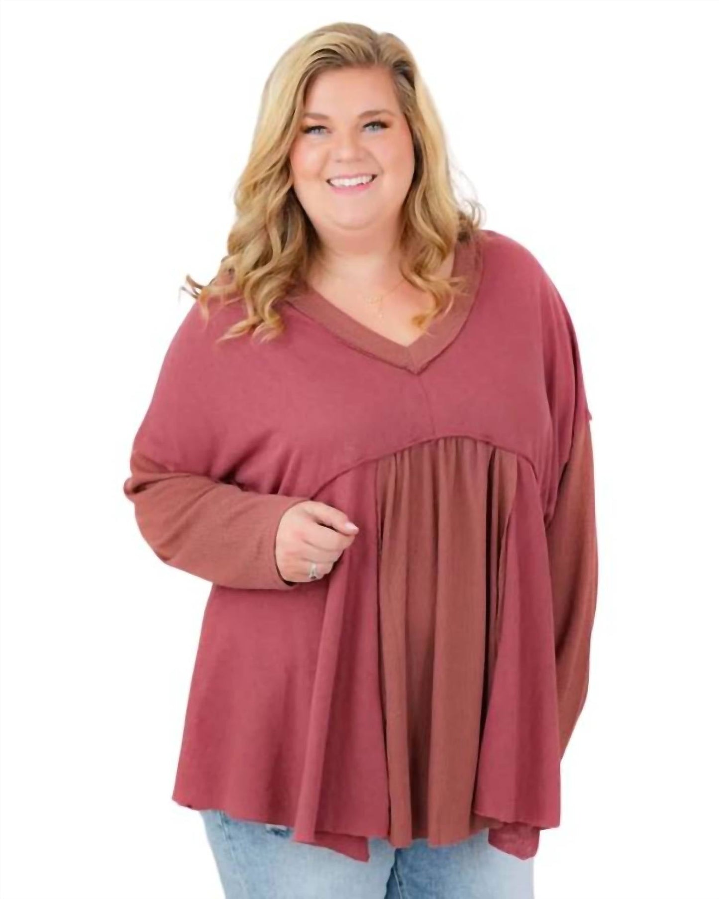 Andree By Unit - Long Sleeve V Neck Tunic Top