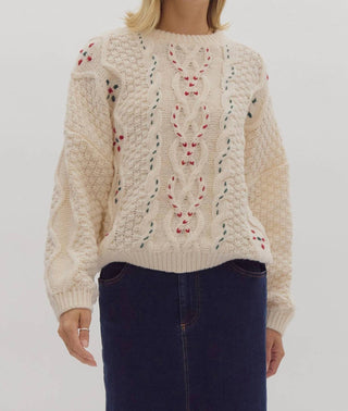 Entro - Cable Knit Round Neck Sweater