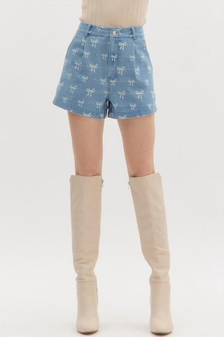 Entro - Bow Denim High Waist Shorts