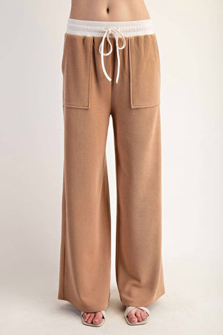 Ee:Some - Contrast Waist Straight Leg Pants