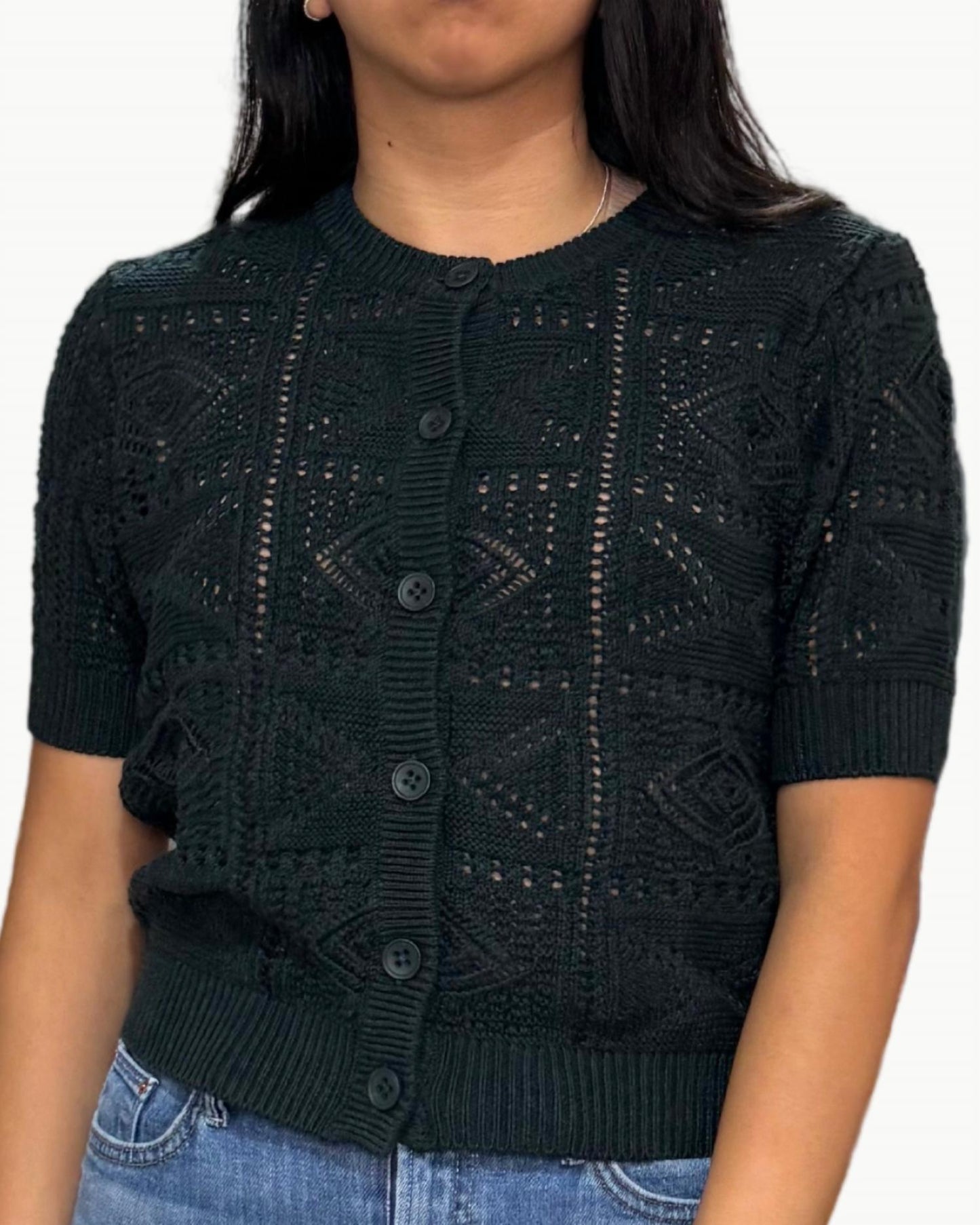 Autumn Cashmere - Short Sleeve Tile Stitch Cardigan