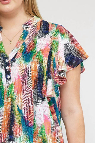 Entro - V-Neck Ruffle Sleeve Top