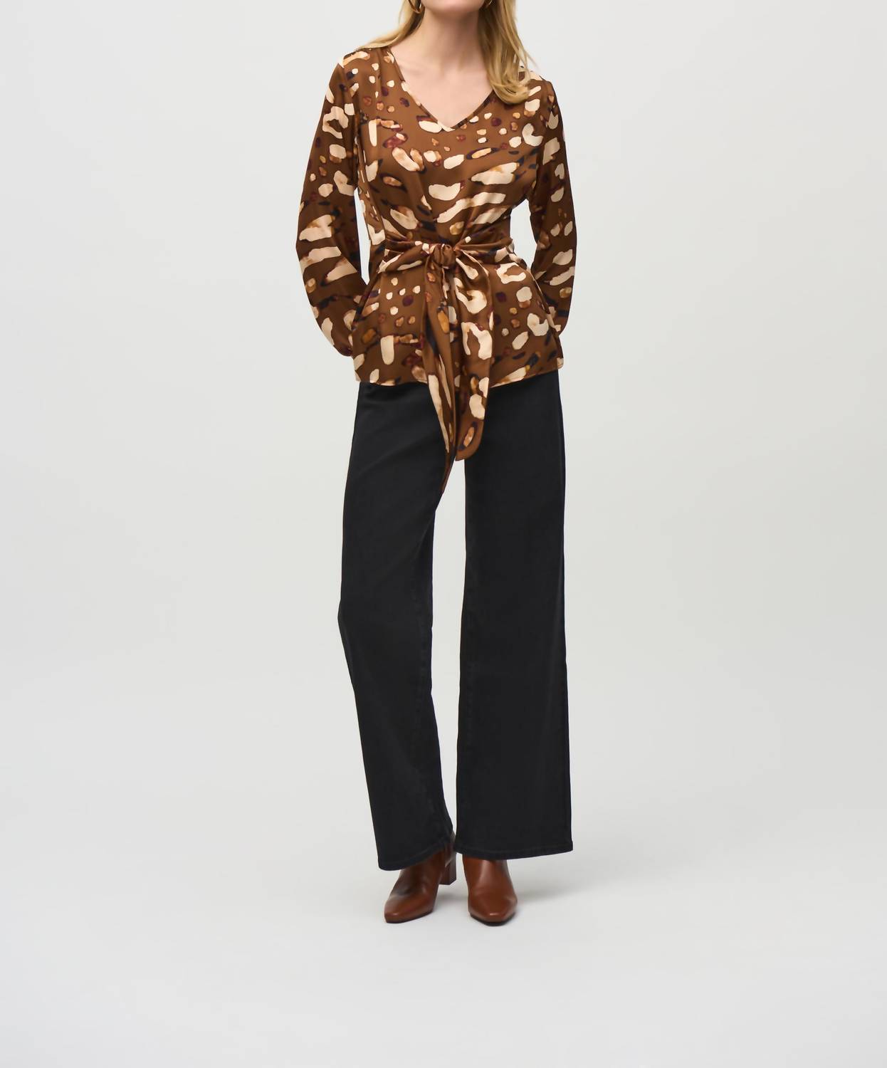 Joseph Ribkoff - Satin Animal Print Belted Top