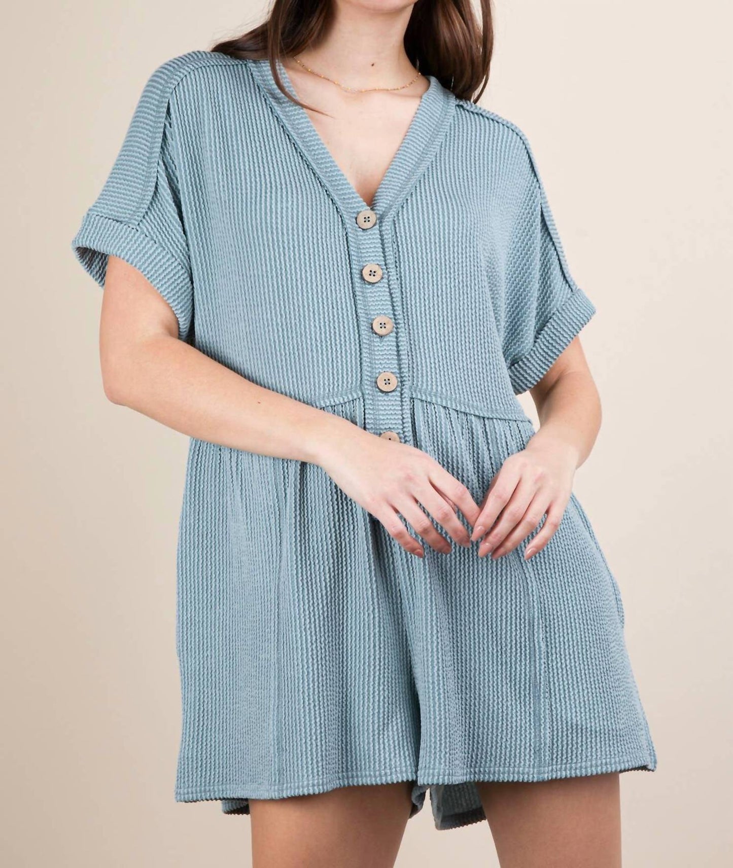 Very J - Two Tone Ribbed Knit Comfy Casual Romper