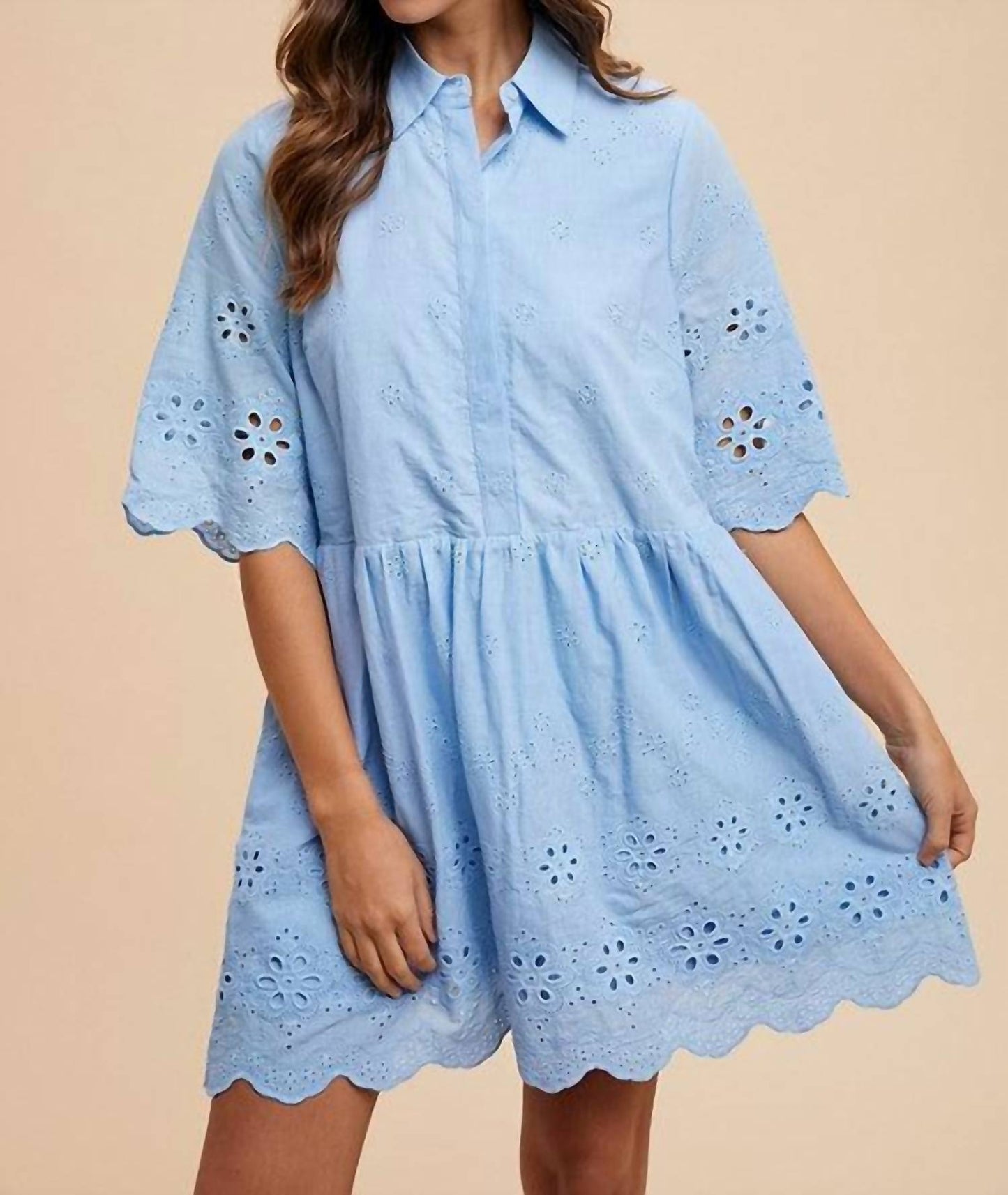 Anniewear - Dina Embroidered Scallop Edge Mini Dress