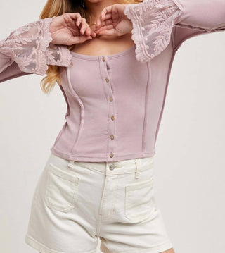 Bluivy - Lace Trim Square Neck Knit Top