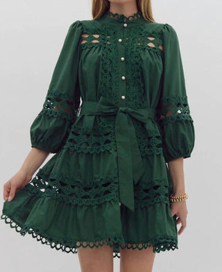 Entro - Pearl Detail Short Lace Dress