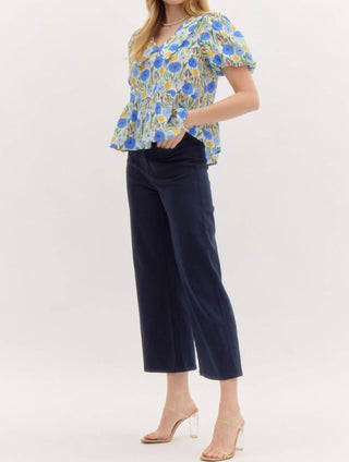 Entro - High Waisted Wide Leg Ankle Length Pants