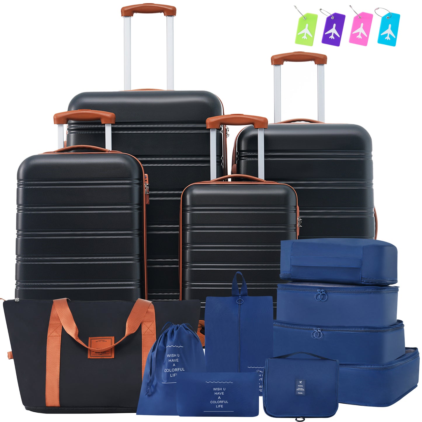 Expandable Hardshell 4-Piece  Luggage Set — (16", 20", 24", 28") Black