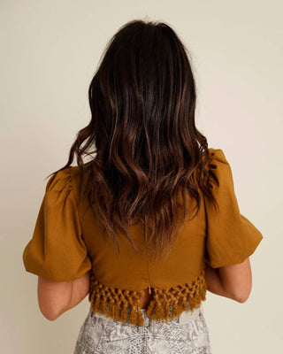 Endless Blu. - Monte Carlo Puff Sleeve Fringe Top