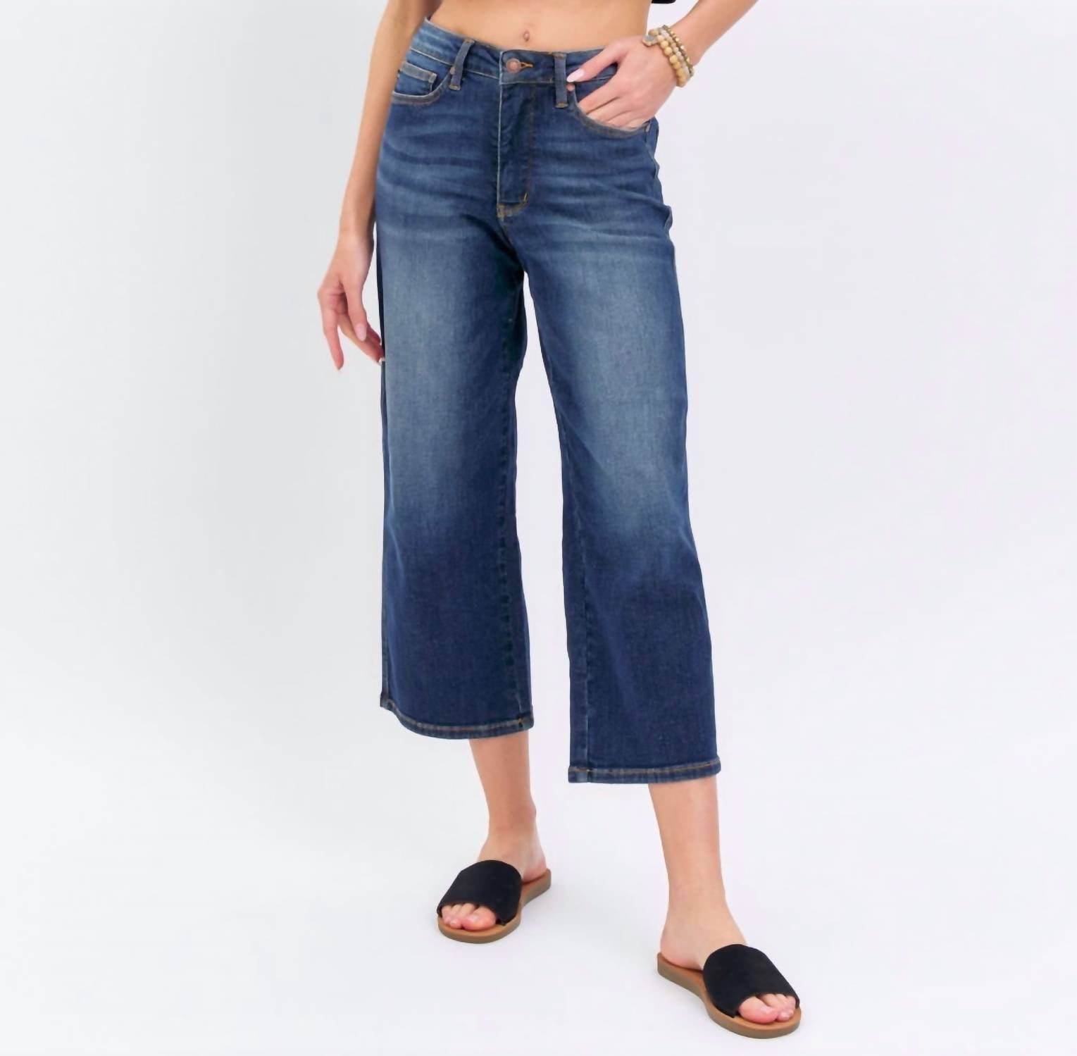 Judy Blue - Mid Rise Tummy Control Crop Wide Leg Jeans