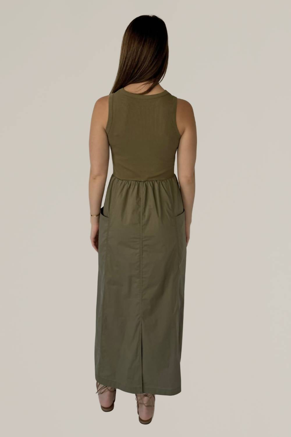 Grade & Gather - Cotton Jersey Mixed Media Maxi Dress
