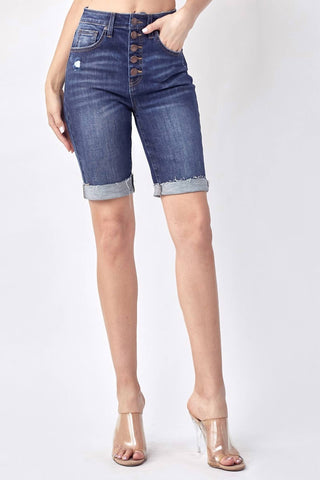 Risen - High-rise Button Fly Bermuda Shorts