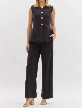 Entro - Sleeveless Button-front Peplum Suit