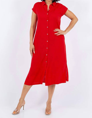 Paparazzi - Linen Blend Solid Midi Shirt Dress