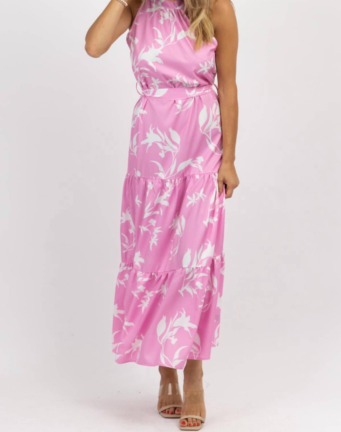 Fashion In The Box - Peony Halter Belted Maxi Dress