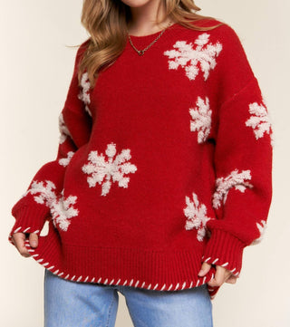 And The Why - Textured Snow Flakes Pullover Sweater