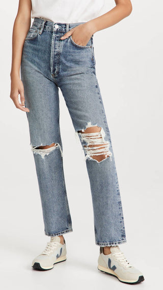 Agolde - 90's Pinch Waist Ripped High Rise Straight Jeans