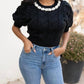 Mable - Pearl And Rhinestone Cable Knit Crop Sweater