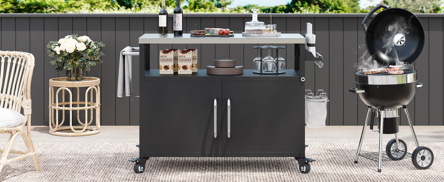 K&K 54.5 Inch Outdoor Kitchen Island with Stainless Steel Tabletop