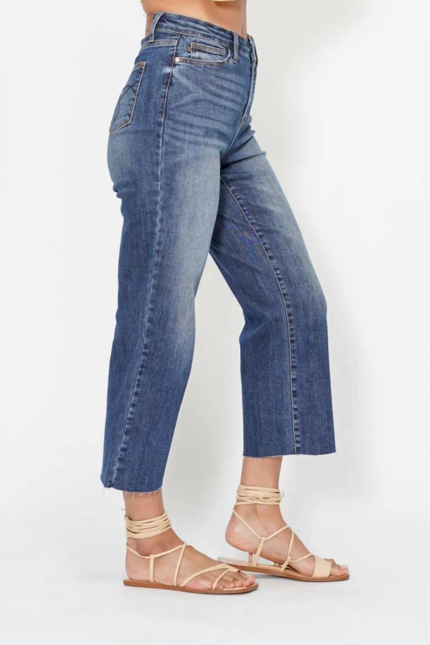 Judy Blue - Wide Leg Crop With Back Pocket Embroidery Jeans