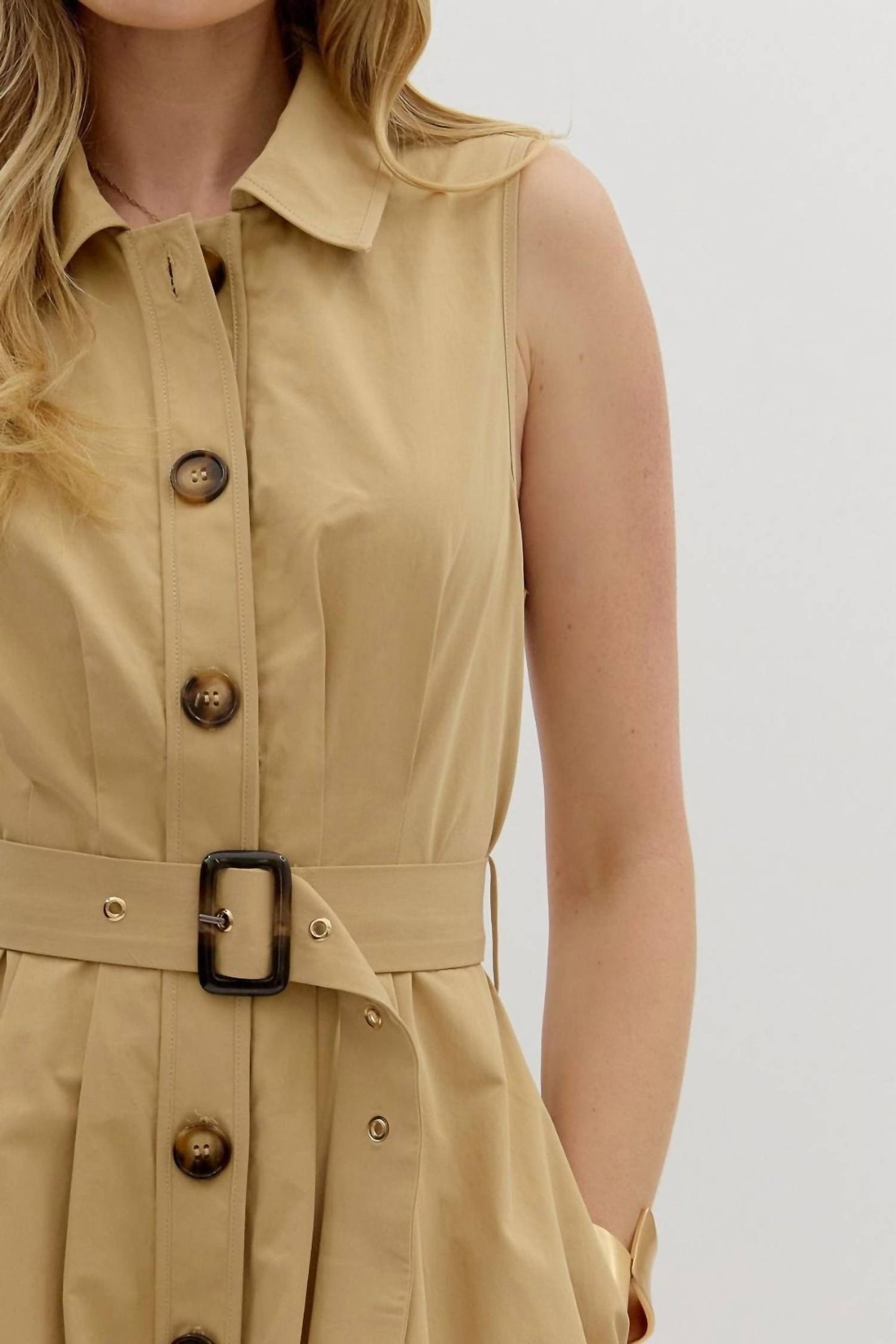 Entro - Belted Pleated Skirt & Pockets Dress