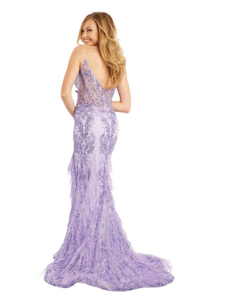 Jovani - Corset Bodice Feather Skirt Dress