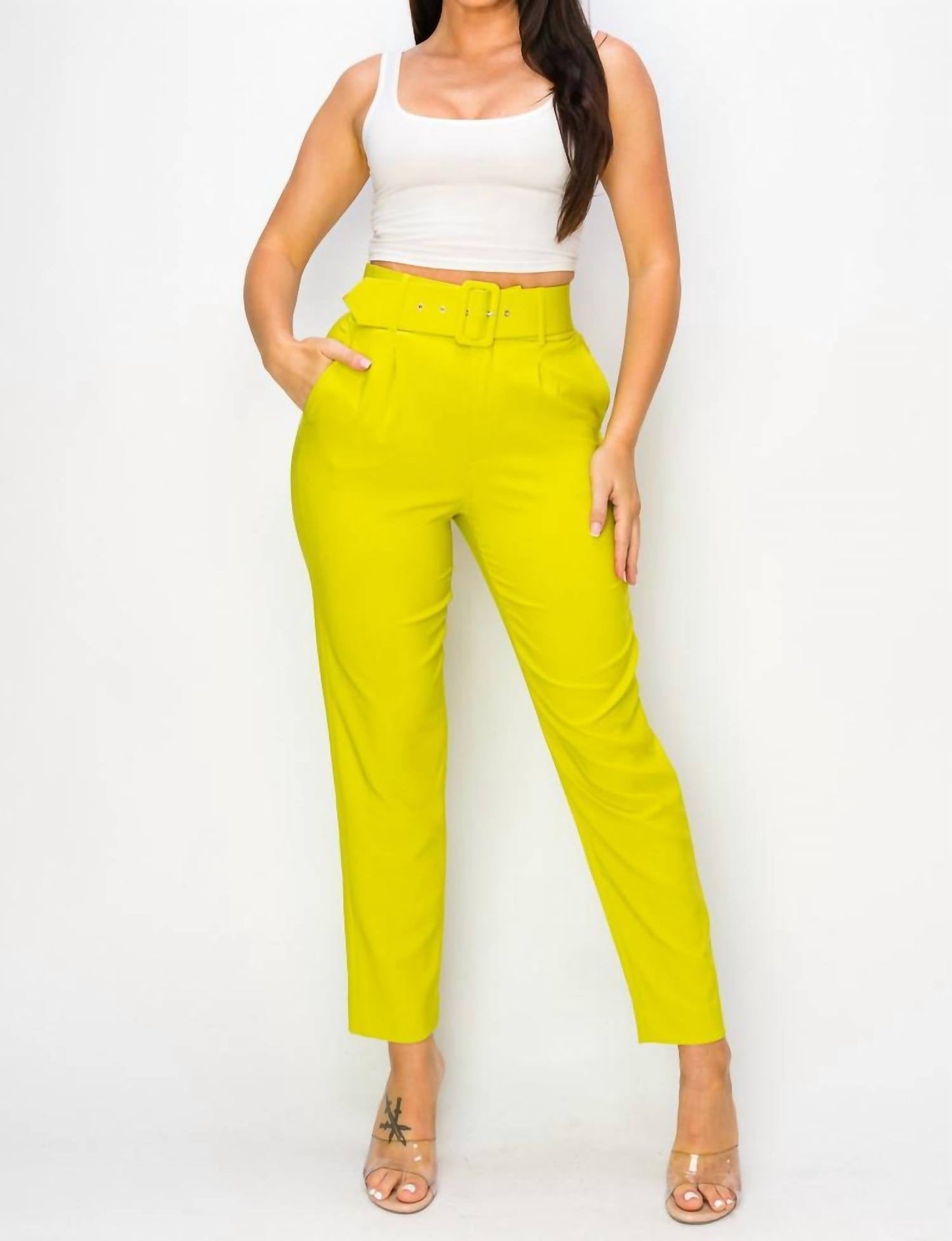 A.C.G. Los Angeles - Women's Ankle Slim Fit Cigarette Pants With Belt